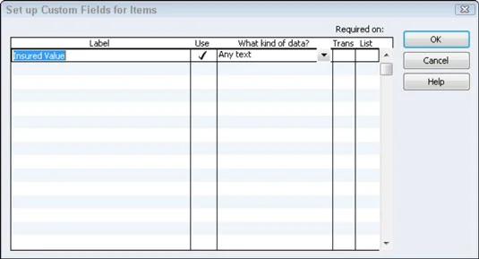 Hogyan adhatunk egyéni mezőket a QuickBooks 2012 elemlistájának elemeihez