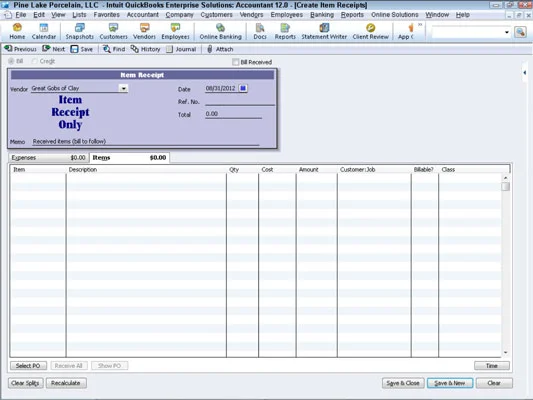 Egyidejűleg rögzítse a nyugtát és a számlát a QuickBooks 2012-ben