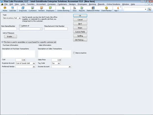 Hogyan adhatunk hozzá nem készletnyi alkatrészt a QuickBooks 2012 cikklistájához