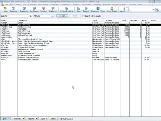 Tétellistája a QuickBooks 2012-ben
