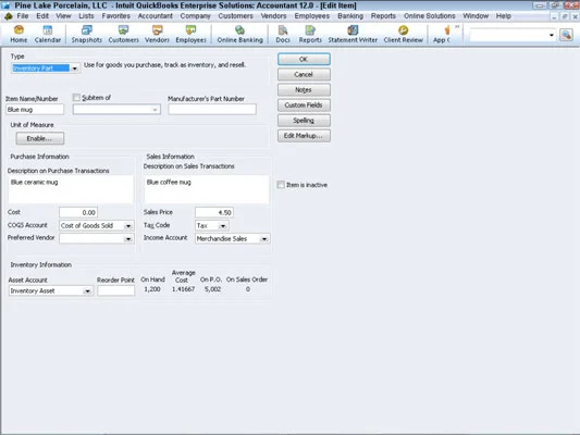 Tétellistája a QuickBooks 2012-ben