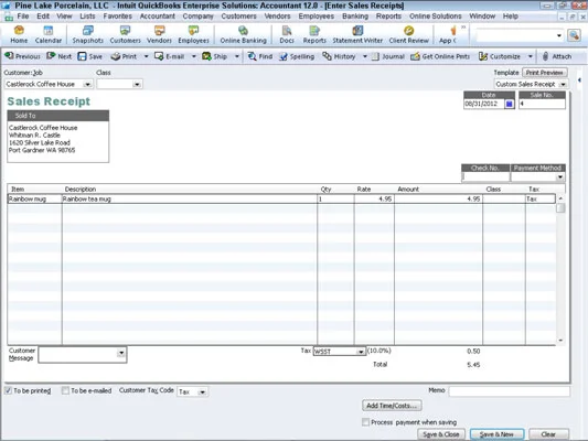Értékesítési bizonylat rögzítése a QuickBooks 2012-ben