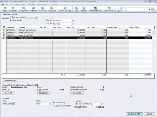 Как да плащате сметки с QuickBooks 2012