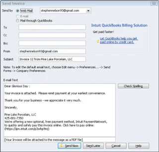 Számlák e-mailben történő küldése a QuickBooks 2012-ben