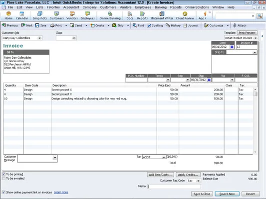 Számlázható idő szerepeltetése a QuickBooks 2012 számláján