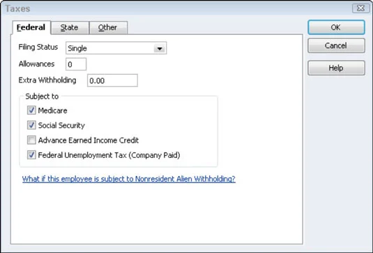 Настройване на служители по време на основна настройка на QuickBooks 2012