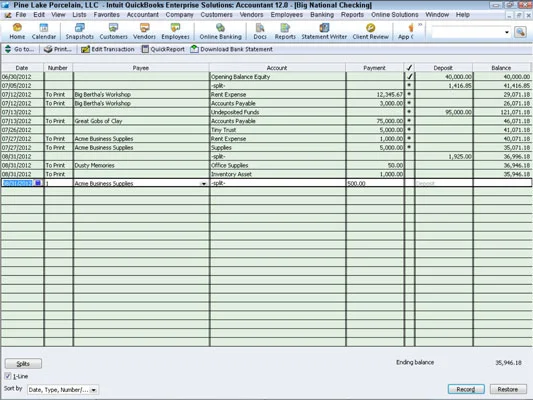 A QuickBooks 2012 regisztrációs ablakparancsai és gombjai
