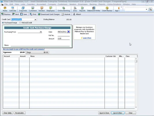 Parancsok a QuickBooks 2012 Banking menüjében