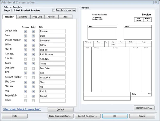 Tekintse át a QuickBooks 2012 további számla testreszabási beállításait