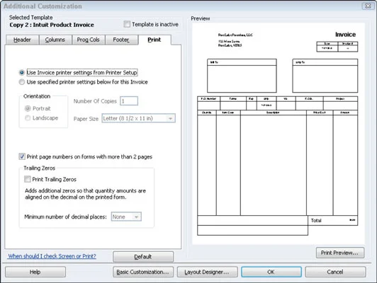Tekintse át a QuickBooks 2012 további számla testreszabási beállításait