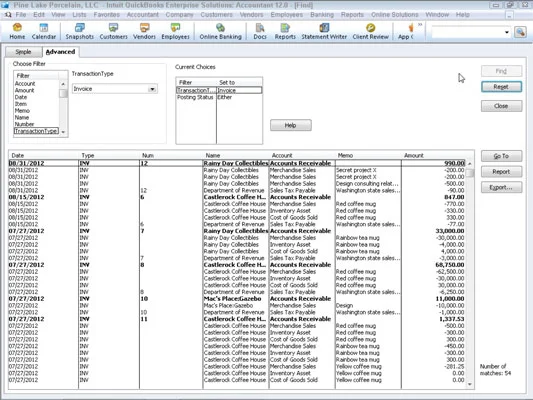 A Keresés parancs a QuickBooks 2012 Szerkesztés menüjében