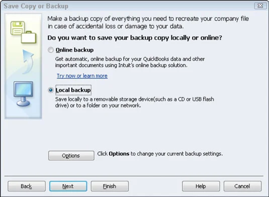 A QuickBooks 2012 online biztonsági másolatai