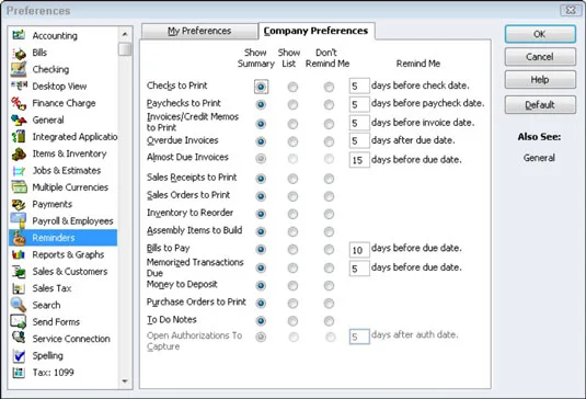 Mondja el a QuickBooks 2012-nek, hogyan működjenek az emlékeztetők