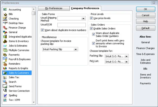 Adja meg az értékesítési és vásárlói beállításokat a QuickBooks 2012-ben