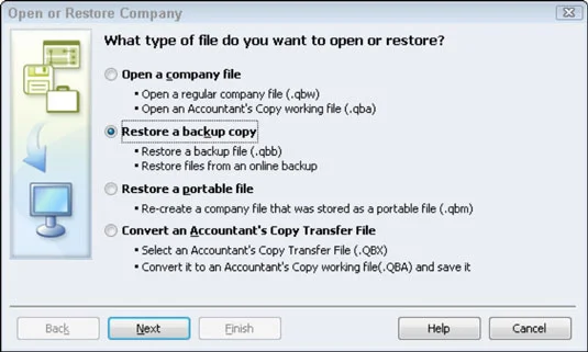 QuickBooks 2012 adatfájl visszaállítása