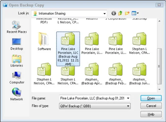 QuickBooks 2012 adatfájl visszaállítása