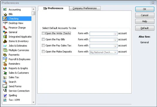 A QuickBooks 2012 ellenőrzési beállításainak megadása