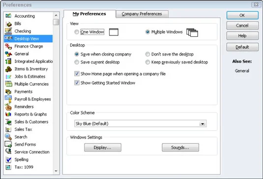 A QuickBooks 2012 asztali nézet megváltoztatása