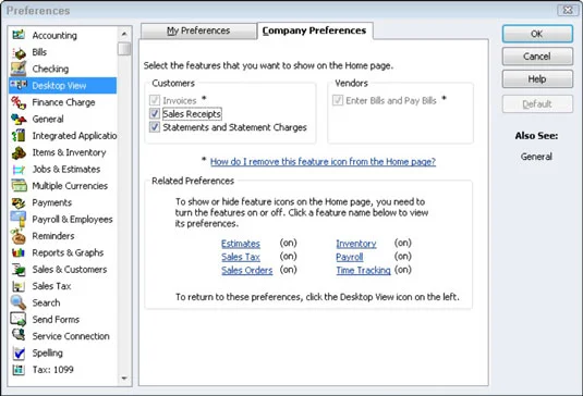 A QuickBooks 2012 asztali nézet megváltoztatása