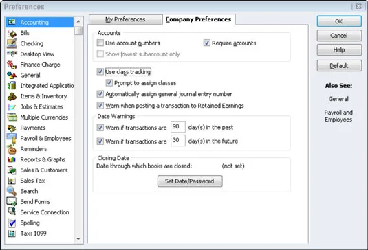 Hogyan lehet bekapcsolni az osztálykövetést a QuickBooks 2012-ben