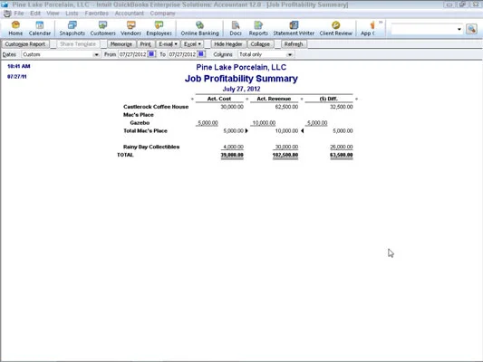 Munkaköltségek jelentése a QuickBooks 2012-ben