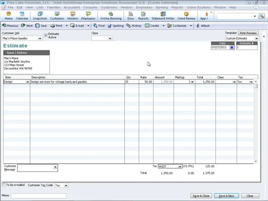 Az állásbecslések használata a QuickBooks 2012-ben