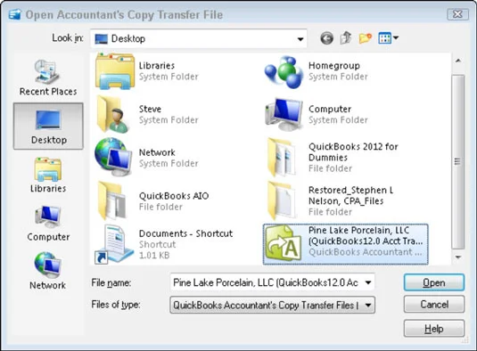 A QuickBooks 2012 adatfájl könyvelői másolatának használata