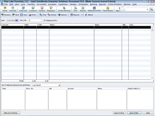 A QuickBooks 2012 naplóbejegyzéseinek rögzítése