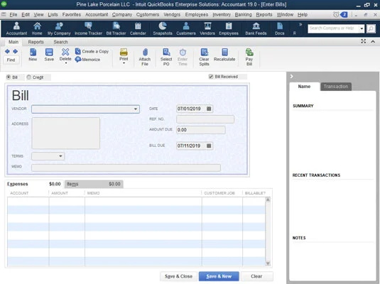 Jegyezze fel számláit a QuickBooks 2019-ben, a Payable Way módon