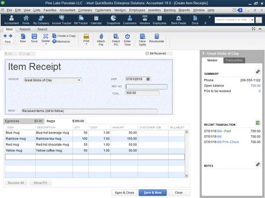 A készletelemek beállítása a QuickBooks 2019-ben