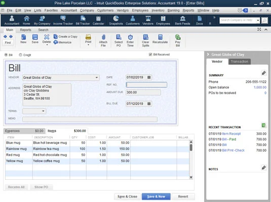 A készletelemek beállítása a QuickBooks 2019-ben