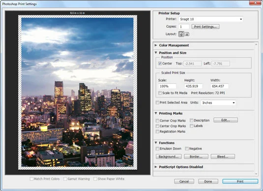 Nyomtatási beállítások megadása a Photoshop CS6 alkalmazásban