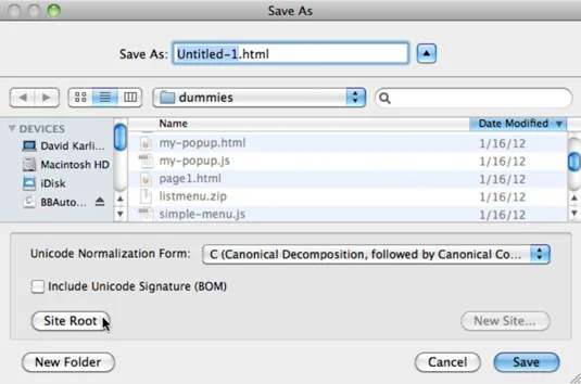 Lagre nettsider i Dreamweaver som HTML-filer