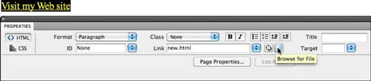 Hvordan definere koblinger med Dreamweaver Properties Inspector