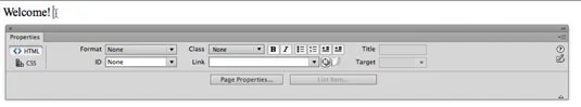 Pregledovalnik lastnosti Dreamweaver CS6 in meni za vstavljanje