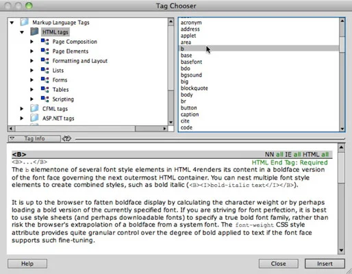 Generer HTML fra Dreamweaver Insert Menu