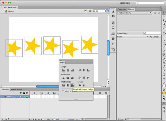 Hvordan lage flere objekter i samme størrelse i Adobe Flash CS6