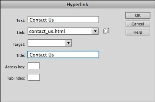 Hvordan lage en kobling med hyperkoblingsdialogboksen i Adobe Dreamweaver CS6