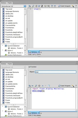 Как да използвате Goto Code с панела за действие в Adobe Flash CS6