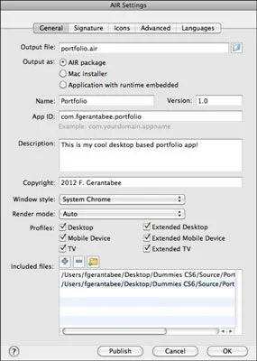Hvordan publisere en AIR-applikasjon i Adobe Flash CS6