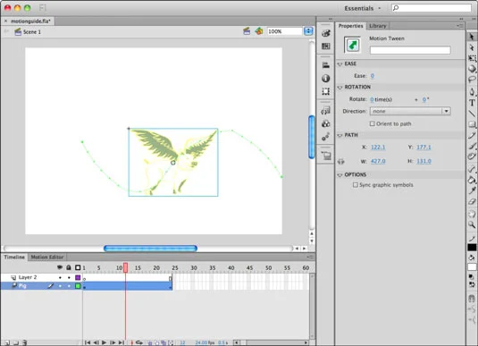 Hvordan animere langs en sti i Adobe Flash CS6