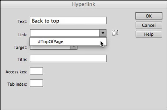 Hvordan koble til et anker manuelt i Adobe Dreamweaver CS6