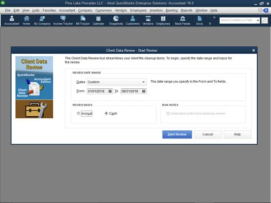 Az ügyféladatok felülvizsgálati parancsai a QuickBooks 2018-ban