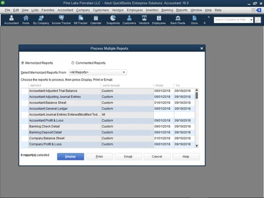 Обработка на множество отчети за QuickBooks 2018