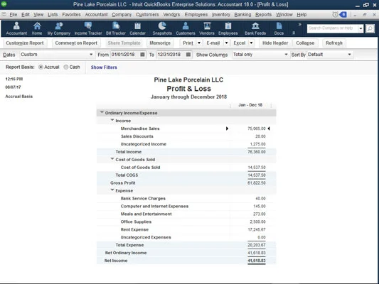 Прозореца за отчети на QuickBooks 2018