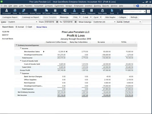 Прозореца за отчети на QuickBooks 2018