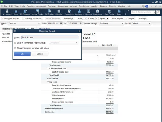 Munka a QuickBooks 2018 jelentésablak gombjaival