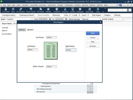 Munka a QuickBooks 2018 jelentésablak gombjaival