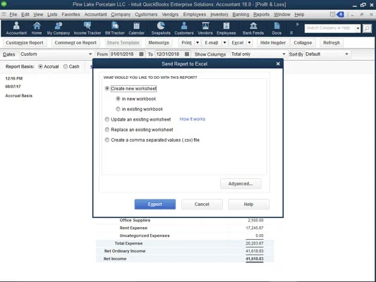Munka a QuickBooks 2018 jelentésablak gombjaival