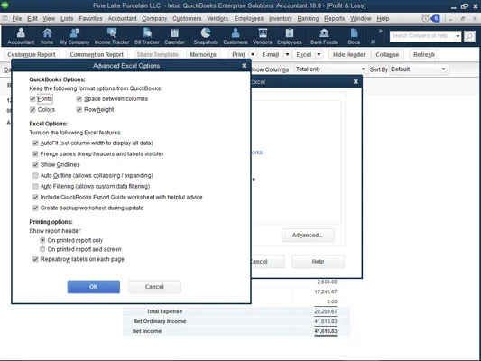 Munka a QuickBooks 2018 jelentésablak gombjaival